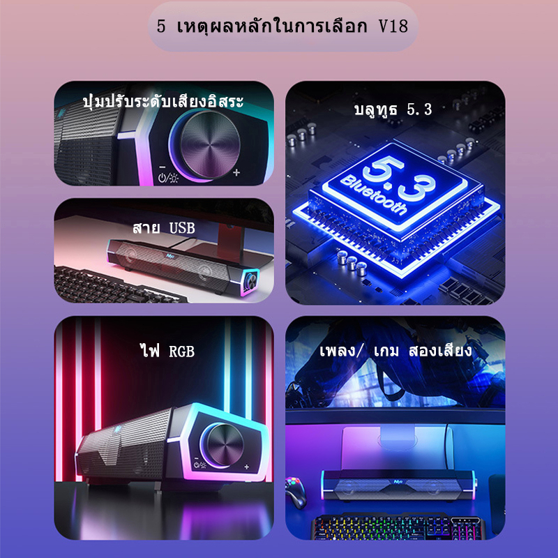 สายลําโพงคอมพิวเตอร์ + บลูทูธ 5.0 Speaker 3D ระบบเสียงรอบสามมิติ สามารถเชื่อมต่อได้ทั้งเดสก์ท็อป/โน้ตบุ๊ค/ทีวี/ลําโพงมือ รูปที่ 3