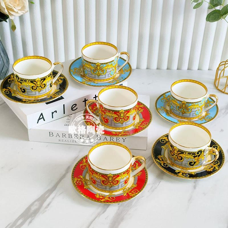 Versace’s European coffee cup and saucer set, high-end exquisite double lion straight coffee cup, mu