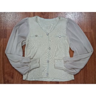 เสื้อไหมพรมตัดต่อผ้าชีฟองแขนยาว ส่งฟรี