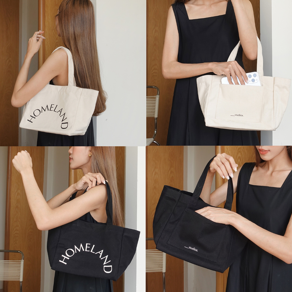 HOMELAND - กระเป๋าผ้า canvas มีแม่เหล็ก มีแผ่นรองทรง *ลายโค้ง* (Small)