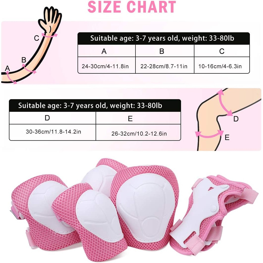 🔥พร้อมส่ง🔥2-7ปี อุปกรณ์ป้องกันสำหรับเด็ก 6 ชิ้น มือ เข่า ศอก สนับเข่า ป้องกันการกระแทก ชุดสนับเข่า protective gear