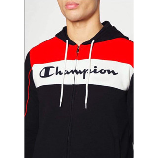 เสื้อ Jacket Champion logo zip up hoodie สีดำคาดขาวและแดง ของแท้ 100%