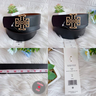 Tory Burch Britten Logo Reversible Black Tan Leather Belt 1.5"  Tory Burch 141742 แท้💯