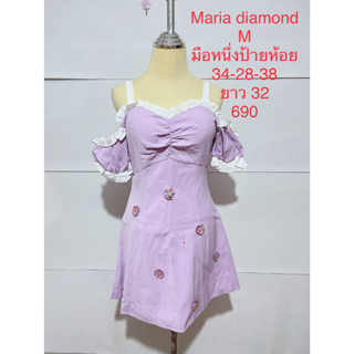 เดรสสั้น สีม่วง แขนไหล่ตก MARIA DIAMOND SIZE M มือหนึ่งป้ายห้อย