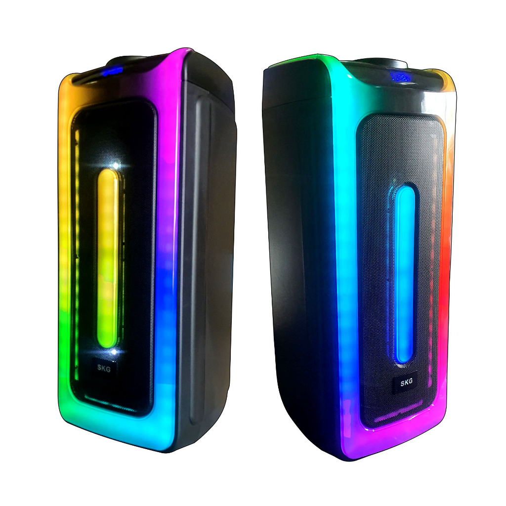 SKG ลำโพงบลูทูธ ขนาดยักษ์ พกพา 8 นิ้ว x2ดอก ไมค์ลอย 2ตัว แสงสีวิบวับ เปลี่ยนโหมดไฟได้ 40W RMS. รุ่น SR-207 ลำโพงพกพา