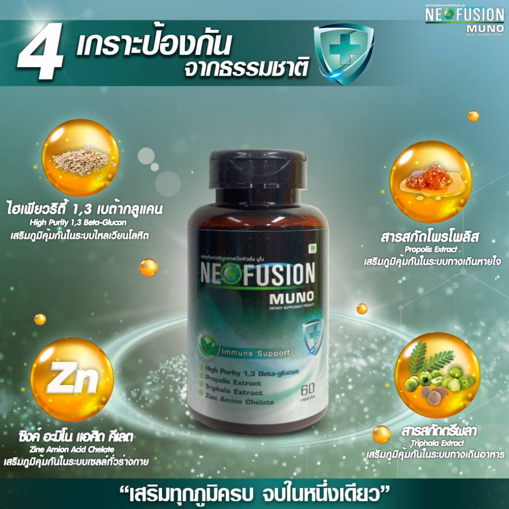 อาหารเสริมเพิ่มภูมิคุ้มกัน บำรุงรายกาย ต้านเชื้อโรค NEOFUSION MUNO 1 กระปุก 30 แคปซูล