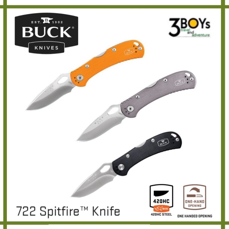 มีด Buck รุ่น 722 Spitfire มีดด้ามอลูมิเนียมที่บางและแข็งแรง มีระบบล๊อคใบมีดแบบล๊อคหลัง พกพาสะดวด ผล
