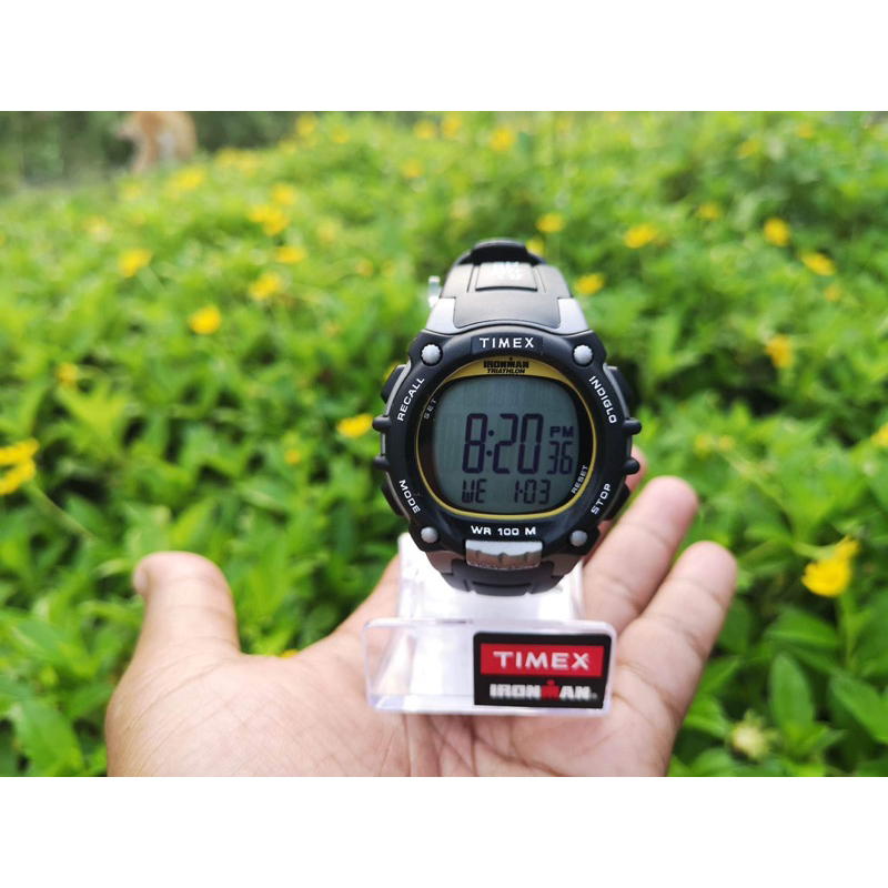 Timex Men's T5E231 Ironman Traditional 100-Lap Silver-Tone/Black Resin Strap Watch ( มือหนึ่ง​ )​ แก