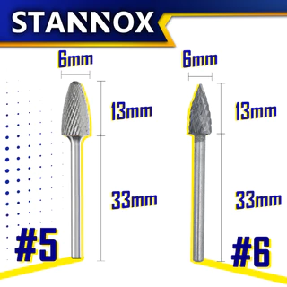 ดอกเจียรคาร์ไบด์ ดอกเจียรเหล็ก เจียรสแตนเลส ดอกคาร์ไบด์ STANNOX ขนาด 6 มิล แกน 3 มิล มีหัวให้เลือกถึง 10 แบบ