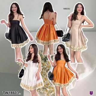 👗Pfashion [ส่งไวมาก🚛] P18603 เดรสสั้นสายเดี่ยวแต่งขอบรอบอกรอบชายกระโปรง ..