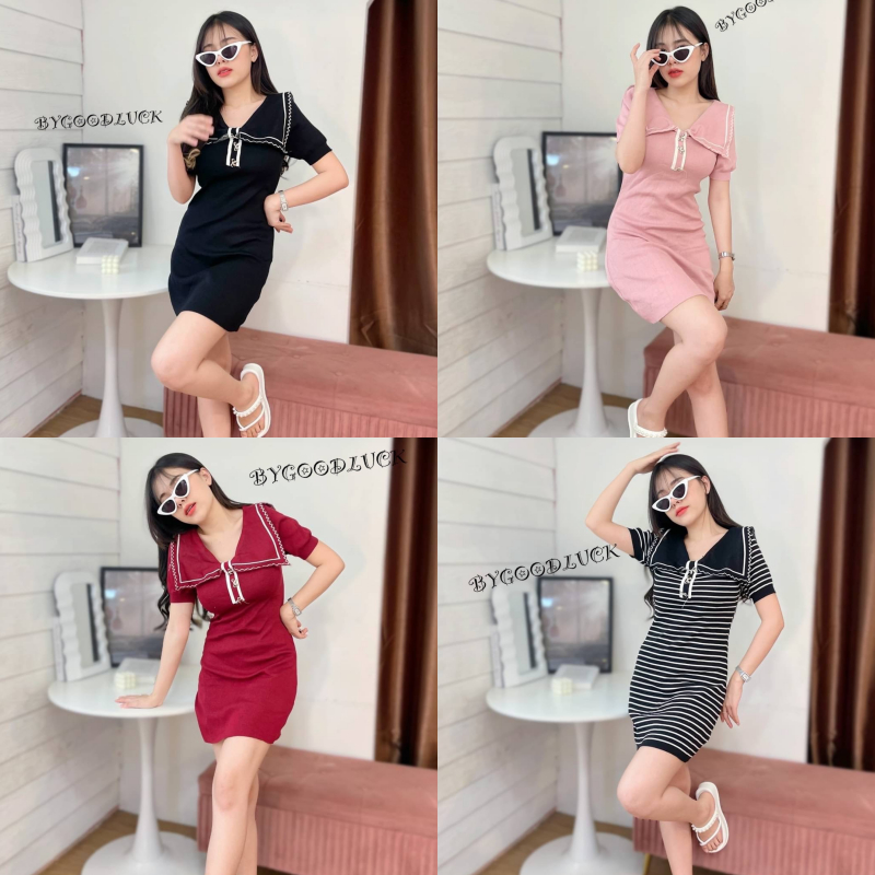 SpinnyHouse มินิเดรส ผ้าไหมพรมร่อง ยืดเยอะสุดๆ สาวอวบใส่ได้ ช่วงคอเป็นปกกะลา คุณหนูสุด ชุดทางการ รุ่น โสรยา