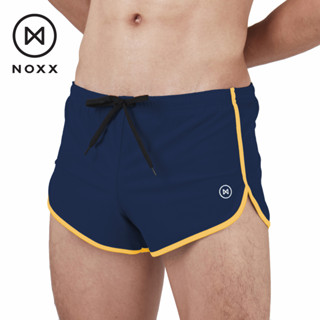 Noxx Swim Shorts: กางเกงว่ายน้ำ ขาสั้น สีน้ำเงินกรมท่า กุ๊นสีเหลือง