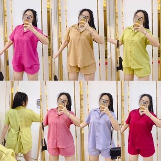 เซตด้อปบี้ขาสั้นผูกหลัง เสื้อ+กางเกงอก36-46 🎉พร้อมส่ง🎉