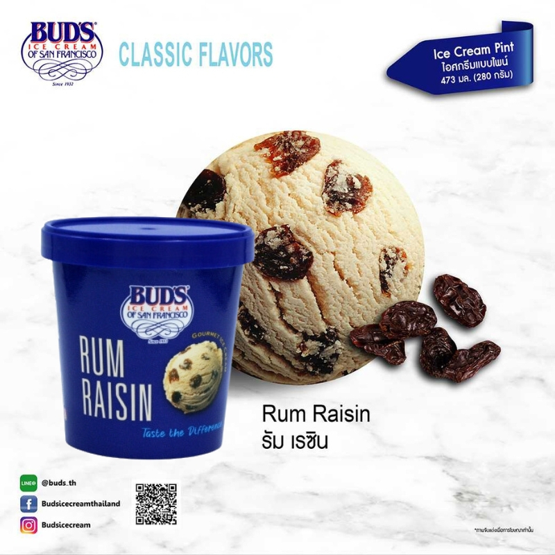 BUD'S Ice Cream Rum Raisin 473 ml (280g)