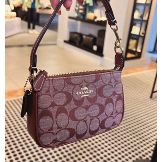 พร้อมส่ง แท้ 🇺🇸💯% New Coach มินืพอช NOLITA 15 IN SIGNATURE CHAMBRAY (COACH CI027) GOLD/WINE MULTI