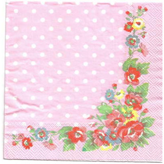 Pladao Napkin ภาพCath Kidston ดอกไม้กุหลาบเข้ามุมจุดพื้นชมพูกระดาษ แนพกิ้น สำหรับงานศิลปะ เดคูพาจ decoupage ขนาด L 33x33