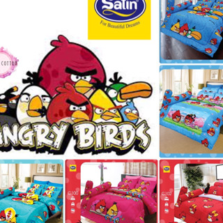 Satin x Angry Birds แองกี้เบิร์ด ผ้าปูที่นอน ( ไม่รวม ผ้านวม) ขนาด 3.5 / 5 / 6 ฟุต