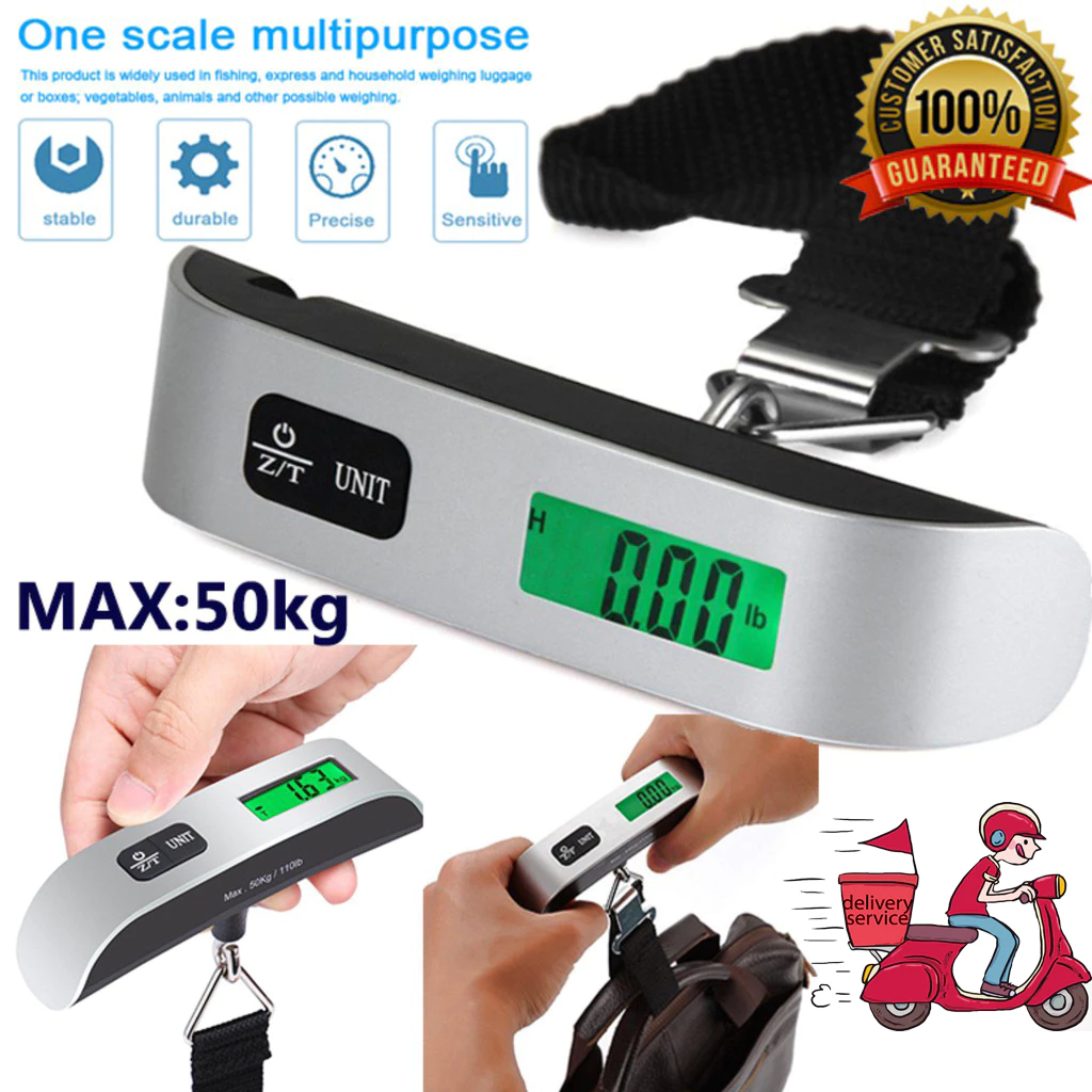 50กก./110ปอนด์เครื่องชั่งดิจิตอลเครื่องชั่งกระเป๋าอิเล็กทรอนิกส์LCDเครื่องชั่งน้ำหนักแบบแขวนแบบพกพา50kg/110lbDig