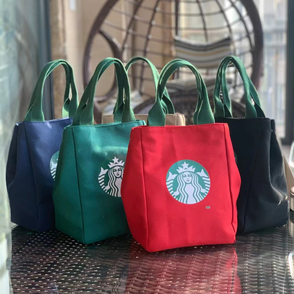 กระเป๋าถือ กระเป๋าช้อปปิ้ง ผ้าแคนวาส ลายนางเงือก Starbucks เหมาะกับใส่กล่องอาหารกลางวัน สําหรับเด็กนักเรียนผู้ชาย