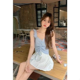 เสื้อกล้ามไหมพรม ผ้าร่องสีน่ารักดีเทล ปรับสั้นยาวได้