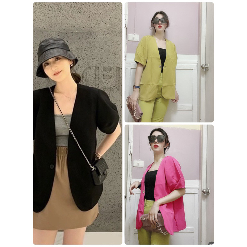 ครบสี🇹🇭พร้อมส่ง  korea blazer เสื้อคลุมแขนสั้น แขนพอง อก44”