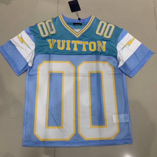 LOUIS VUITTON X VIRGIL ABLOH MESH SPORTY V-NECK T-SHIRT WITH PATCH BLUE เสื้อเบสบอล คอวี หลุยส์วิตตอง