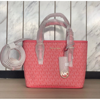 🎀 (สด-ผ่อน) กระเป๋า 10 นิ้ว สึชมพูลาย mk 35T9GTVT0B Mini Tote JET SET TRAVEL TZ TOTE