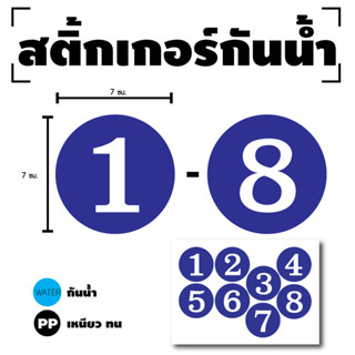 สติ๊กเกอร์ตัวเลข ติดผนัง สติกเกอร์ สติกเกอร์วงลม (ตัวเลขขนาด 7 ซม) 1แผ่น 8ดวง (พื้นน้ำเงินตัวเลขขาว) รหัส [G-006]