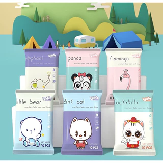 365mallshop XP643（ร้านไทย)ทิชชู่เปียก ขนาดจิ๋ว ลายการ์ตูน [1 ห่อ] [10 แผ่น/ห่อ]