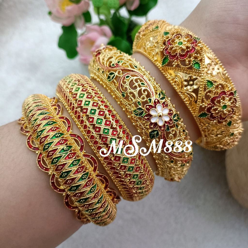 กำไลข้อมือลายไทย กำไลข้อมือสีทองลายไทย เครื่องประดับชุดไทย เครื่องประดับนางงาม กำไลข้อมือเจ้าสาว ( ราคาต่อ1วง )
