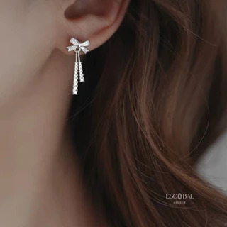 ESCOBAL ต่างหูเงินแท้ Bow Tassel จี้เพชร Moissanite ต่างหูเพชร ต่างหูแฟชั่น ตุ้มหูเงิน วาเลนไทน์