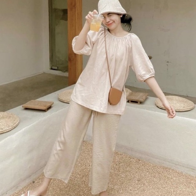 Tokyo pants เหลือ 210.- (เก็บโค้ดลด 30% หน้าร้านคลิกรูปแรก หรือ shopee Video) กางเกงเอวเอวสม็อคแต่งเชือกผูก