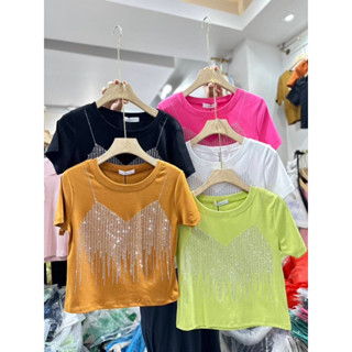 เสื้อครอปรีดเพชรทรงสายเดี่ยว💋ป้าย its me basic