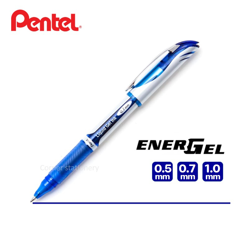 ปากกาเจล Pentel แบบปลอก (หมึกน้ำเงิน) ขนาด 0.5 0.7 1.0 มม. เปลี่ยนไส้ได้ ปากกาเพนเทล energel (gel pe