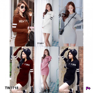 CS7718 มินิเดรสพื้นเรียบมีฮูดด้านหลัง New YorkMini dress with a hood in the back New York