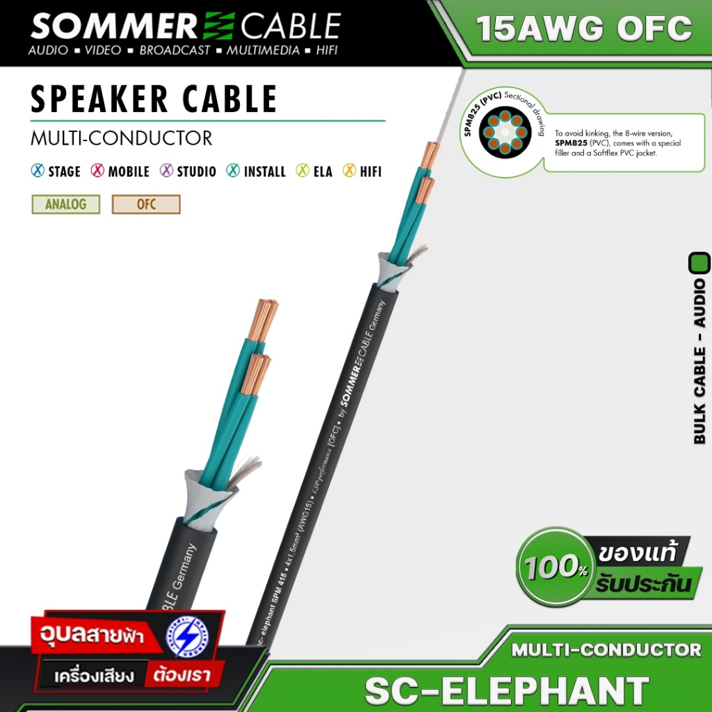 Sommer สายลำโพง 4x1.5มม Elephant SPM415 ทองแดง 15AWG OFC สายสัญญาณ เครื่องเสียง HIFI Speaker Cable