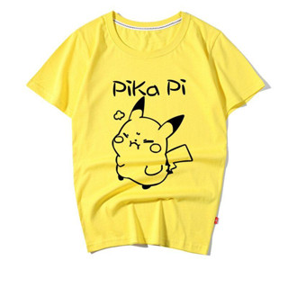 Pokemon อะนิเมะเสื้อยืด Pikachu แขนสั้นเสื้อยืดผู้ชายและผู้หญิงเสื้อยืดสีขาวสีชมพูสีเหลืองผ้าฝ้ายคุณภาพสูงเสื้อยืด