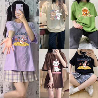 🌟พร้อมส่ง🌟 MCTB017 เสื้อยืดแขนสั้น ทรงหลวม พิมพ์ลายกราฟฟิคน่ารักๆ แฟชั่นสำหรับผู้หญิง【Free size】มีให้เลือก10สี