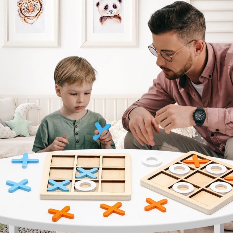 DTXmarket ของเล่นไม้ (XO) เกมส์บล็อกตัวต่อ ของเล่น ขนาด14x14ซม.