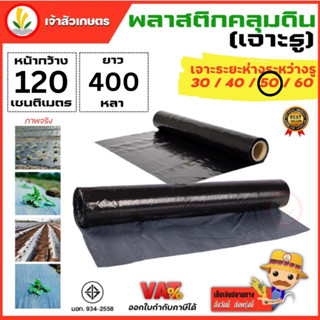 พลาสติกคลุมดิน กว้าง 120 ซม. 1.2 เมตร เจาะรู 50 ซม. ยาว 400 หลา ผ้าคลุมดิน คลุมวัชพืช พลาสติกคลุมหญ้า อย่างดี