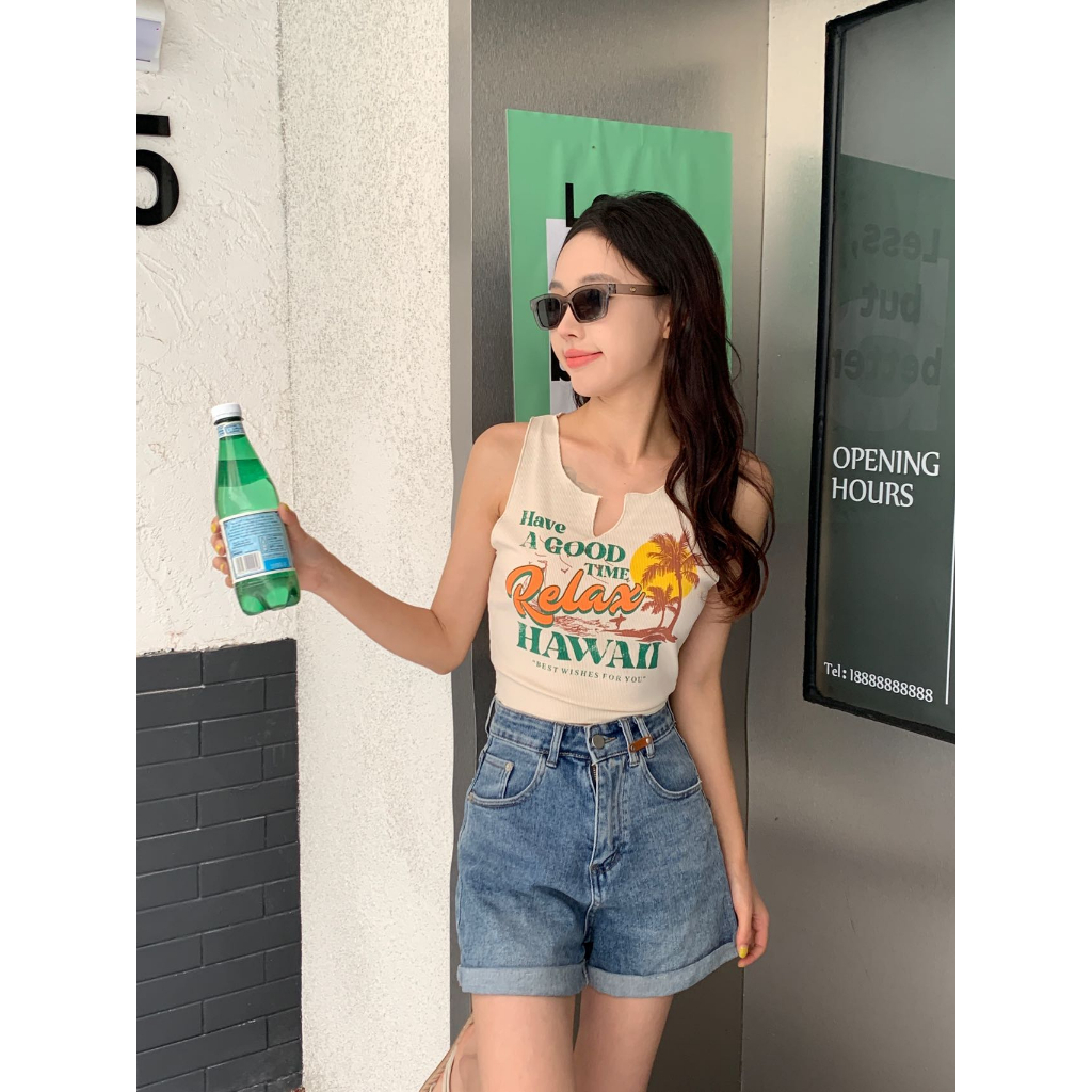 ส่งทันที Cici(NO. J557)เสื้อครอปแขนกุด คอวีพริ้วๆ พิมพ์ลาย Have A GOOD TIME ราคา ถูกที่สุด ดีลบีเคเค แกลเลอรีภาพที่ 3