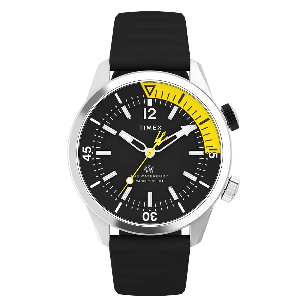 TIMEX TW2V73400 Waterbury Dive นาฬิกาข้อมือผู้ชาย สายซีลีโคน สีดำ หน้าปัด 41 มม.