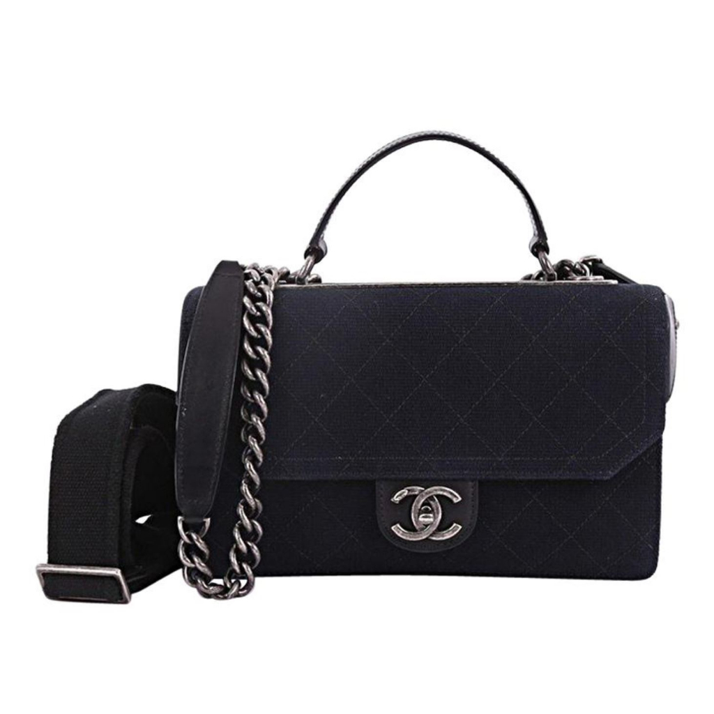 🔥 กระเป๋า วินเทจ หนังแท้ ผสมผ้า สีดำ Chanel box Black Used Bag รุ่นหายาก