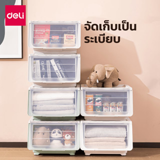 กล่องฝาหน้า 1ชิ้น 3ชิ้น กล่องพลาสติก ขนาด 37x43x30 ซม. กล่องเก็บของพับเก็บได้ เก็บของใช้ ของกิน กล่องฝาสไลด์ เก็บรองเท้า