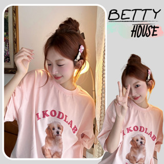 Betty House🎀เสื้อยืดหลวม🍒ใหม่ผ้าฝ้ายแขนสั้นหลวมผู้หญิงเสื้อยืด  ท็อปส์ซูพิมพ์สัตว์🌟พร้อมส่ง 💥พร้อมส่งจากกทม มาถึงใน 3-5 วัน