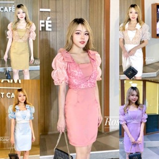 Dressเดรสแต่งลูกไม้ แขนผ้าแก้ว มีซิปซ่อนและซับในเต็มตัว