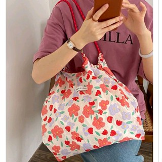 กระเป๋าสะพายลายดอกไม้ ลายดอกกุหลาบ Jisoo flower Tote Bag กระเป๋าสะพายไหล่ ลายดอกไม้ แฟชั่นฤดูร้อน ถุงผ้าลายดอก