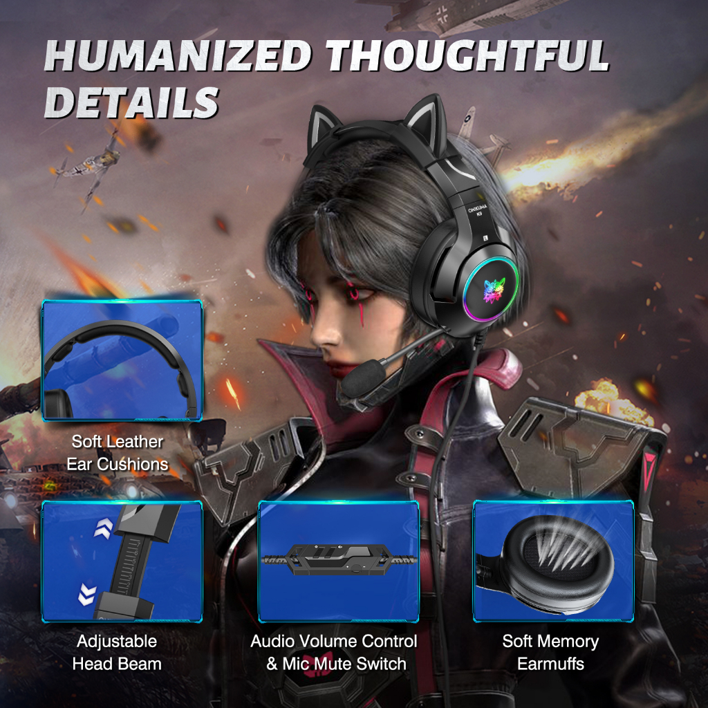 ชุดหูฟังเกมมิ่ง ONIKUMA K9 หูแมว RGB Light Effect ชุดหูฟังและที่ใส่หูฟัง