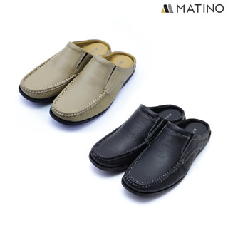 MATINO SHOES รองเท้าเปิดส้นหนังแท้ รุ่น MC/S 1507 - BLACK/TARO