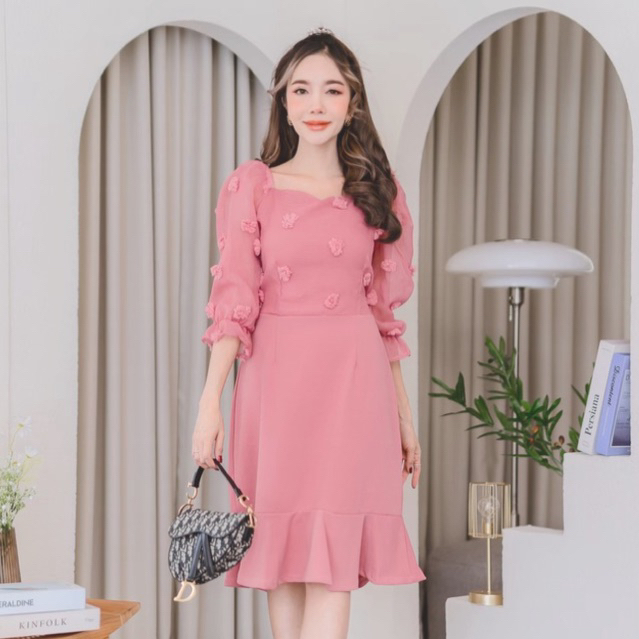 DS38 ชุดเดรสใส่ออกงาน เดรสสาวอวบ ชุดผู้หญิงแฟชั่น เดรส